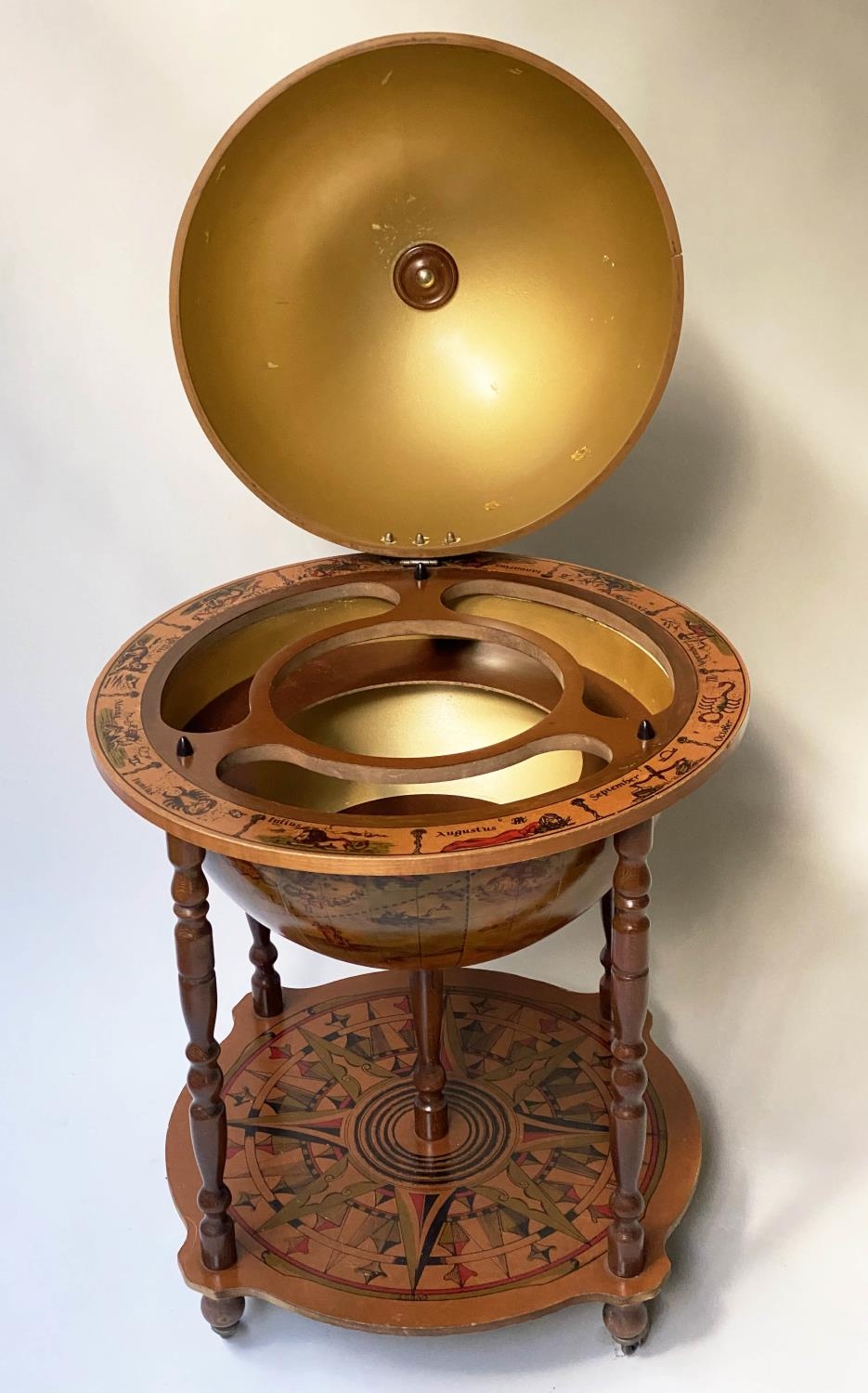 GLOBE COCKTAIL CABINET, in the form of an antique terrestrial globe with rising lid, 94cm H. - Image 4 of 6