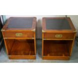CAMPAIGN STYLE CABINETS, 54cm H x 44cm W x 44cm D, a pair, yewwood and brass bound, each with