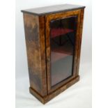 MUSIC CABINET, Victorian burr walnut, glazed door enclosing three red velvet lined shelves, 97cm H x