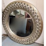 WALL MIRROR, 117cm diam., silver gilt pierced frame.