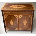 DUTCH SIDE CABINET, 19th century mahogany and satinwood marquetry with frieze drawer above two urn