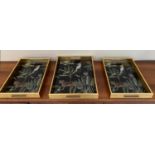 DRINKS TRAYS, a set of three, 50cm x 45cm x 30cm at largest with tropical animal detail. (3)