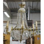 CHANDELIER, 80cm H x 80cm W, excluding chain, early 20th century gilt bronze and glass with six