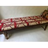 ANGLO INDIAN DAYBED/CHAISE, late 19th/early 20th century North Indian teak and cane panelled with