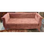 SOFA, 75cm H x 182cm x 81cm, pink velvet with seat cushion.
