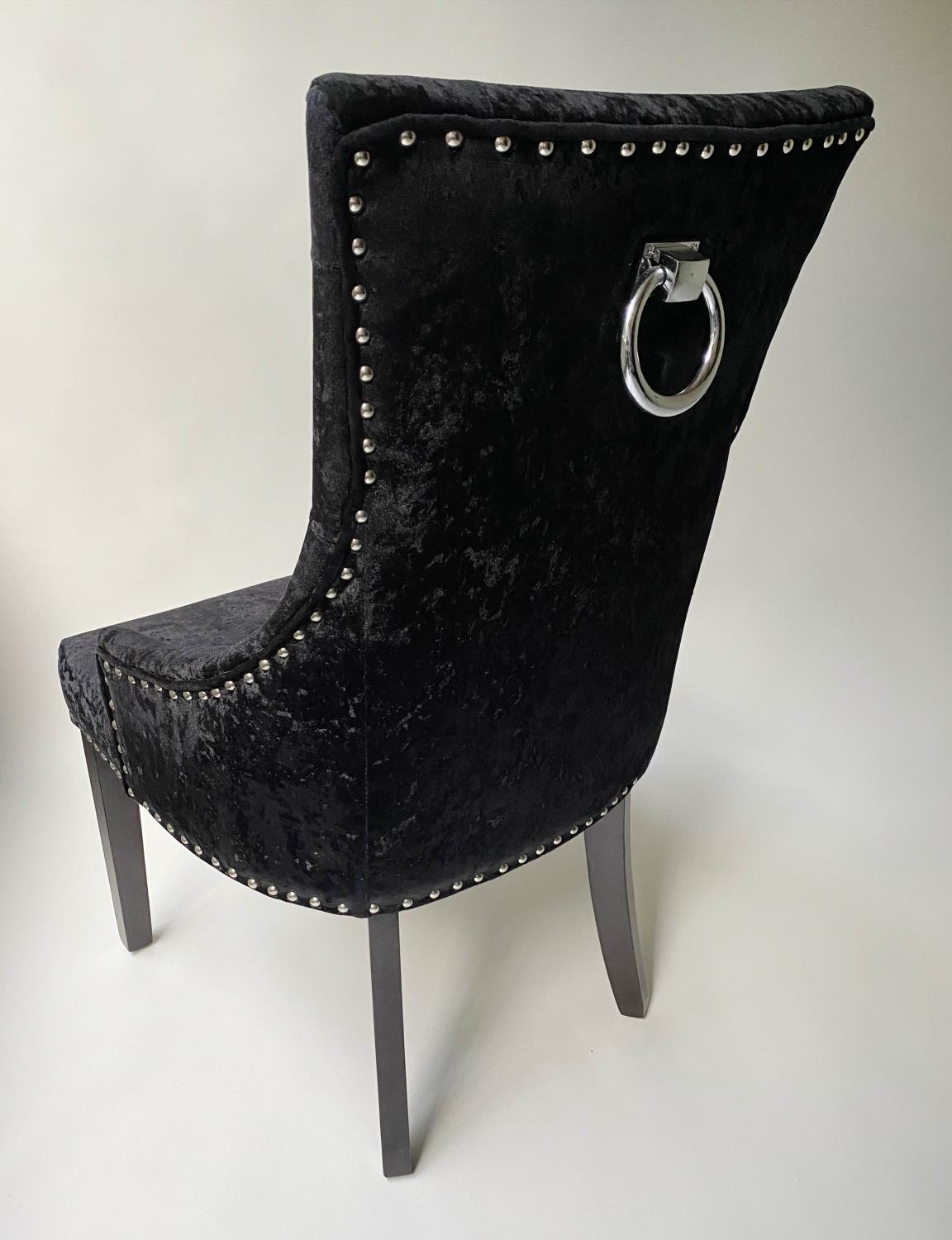 ARMCHAIRS, a pair, button plush black velvet and chrome studded with handle back, 57cm W. (2) - Image 2 of 7