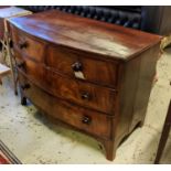 BOWFRONT CHEST, 82cm H x 108cm x 60cm George IV mahogany of four drawers. (splits and veneer losses)