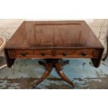 SOFA TABLE, 93cm W x 75cm D x 75cm H, Regency mahogany with rosewood crossbanded hinged top above