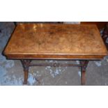 CARD TABLE, 99cm W x 70cm H X 49cm D Victorian burr walnut with a rectangular foldover top enclosing