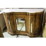 CREDENZA, 91cm H x 151cm x 49cm Victorian burr walnut and marquetry, circa 1860, with white marble