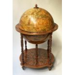 GLOBE COCKTAIL CABINET, in the form of an antique terrestrial globe with rising lid, 94cm H.