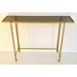CONSOLE TABLE, 73cm x 102cmx 29cm, 1960's French style, gilt metal, smoked glass top.