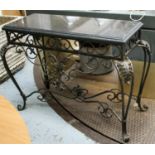 CONSOLE TABLE, 115cm W x 56cm D, the black marble top on a metal base.