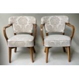 ARMCHAIRS, a pair, Art Deco two tone brocade upholstered with curved arms, 58cm W. (2)