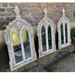 ARCHITECTURAL WALL MIRRORS, a set of three, 116cm x 60cm, aged painted finish. (3)