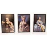 CONTEMPORARY SCHOOL TRIPTYCH, three pixelated 18th century ladies, 92cm x 63cm x 3cm. (3)