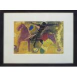 MARINO MARINI 'Horse and Rider', lithograph, 32cm x 43cm, framed and glazed.