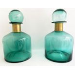 DECANTERS, a pair, Murano style turquoise glass, 39cm. (2)