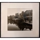 'CANAL BOAT MEETING', silver gelatin archival fibre print, 75cm x 77cm overall, framed and glazed.