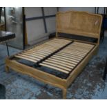 BED, 115cm H x 133cm x 195cm L Louis XV style ash with caned headboard and slatted base.