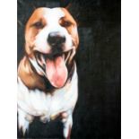BEX BARTON (Contemporary) 'Henry, Staffordshire Bull Terrier', oil on canvas, with label verso,