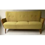 ART DECO SOFA, Danish studded green woven upholstered with curved arms, 160cm W.