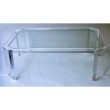 LUCITE LOW TABLE, rectangular framed with canted corners and inset glass, 79cm x 120cm x 40cm H.