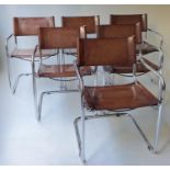 DINING ARMCHAIRS, a set of six, Bauhaus design by Matteo Grassi, chrome cantilever and stitched