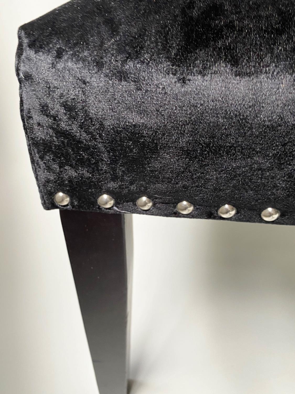 ARMCHAIRS, a pair, button plush black velvet and chrome studded with handle back, 57cm W. (2) - Image 6 of 7