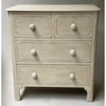 VICTORIAN PAINTED CHEST, grey painted and black lined with two short and two long drawers, 93cm x