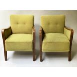 ART DECO ARMCHAIRS, a pair, mid 20th century Danish each with rounded arms, 58cm W. (2)