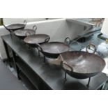 KADAI FIRE BOWLS, a set of five, various sizes, 42cm diam at largest. (5)