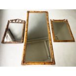 BAMBOO WALL MIRRORS, bamboo and cane bound including a dressing mirror and two wall mirrors, 52cm