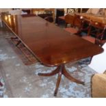 DINING TABLE, 292cm L extended x 73cm H x 107cm D Regency design figured mahogany extending with