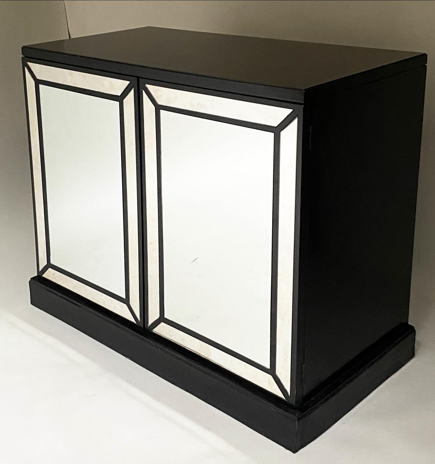 MIRROR CABINET, black lacquered with two marginal panelled mirror doors, 100cm x 85cm H x 48cm. - Image 3 of 6