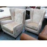 ARMCHAIRS, a pair, 70cm W x 102cm H, in crushed champagne velvet. (2)