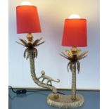 MONKEY AMONGST THE PALM TREES TABLE LAMP, 50cm H, with shades.