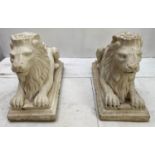 RECUMBENT GARDEN LIONS, a pair, 74cm x 30cm x 53cm, composite stone. (2)