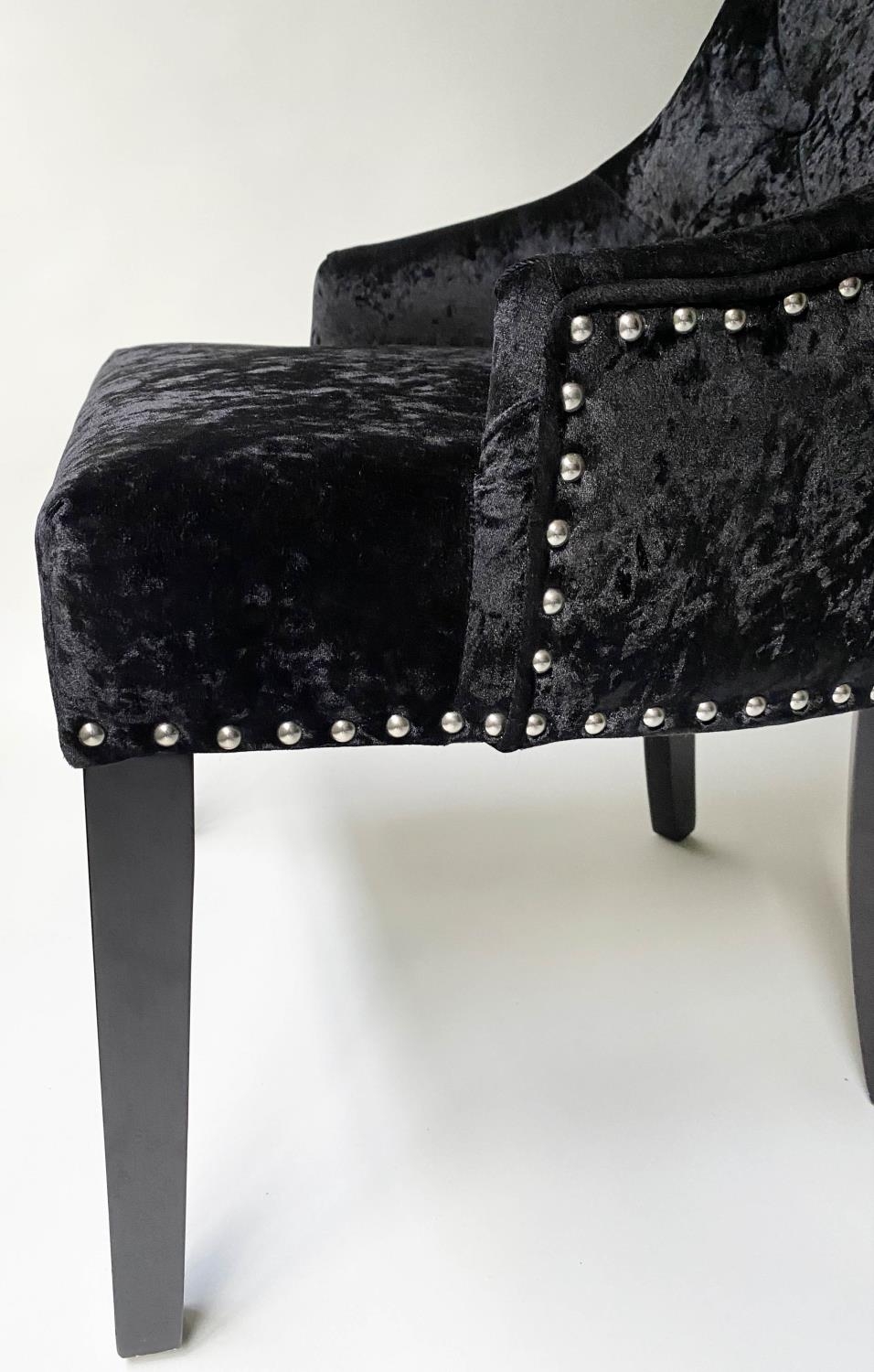 ARMCHAIRS, a pair, button plush black velvet and chrome studded with handle back, 57cm W. (2) - Image 3 of 7