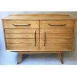 SIDEBOARD, 1960's walnut by E Gomme of Wycombe with two drawers and two doors, 125cm x 46cm x 90cm
