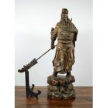 FIGURE, Chinese boxwood carving of Guan Gong 60cm H. (with faults)