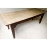 FARMHOUSE TABLE, 19th century French bleached oak and yewwood with tapering supports, 218cm x 84cm x