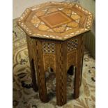 OCCASIONAL TABLE, 62cm H x 47cm Damascus walnut, parquetry and mother of pearl inlaid with later