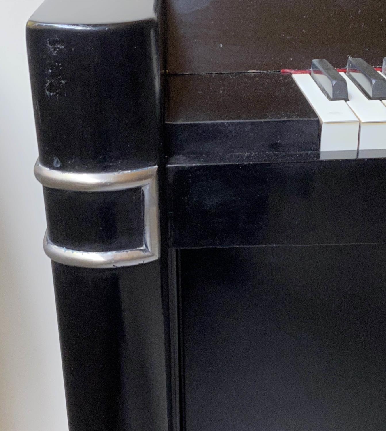 EAVESTAFF MINI PIANO, Art Deco black lacquered and chrome mounted case, registration No. 12200, - Image 10 of 11
