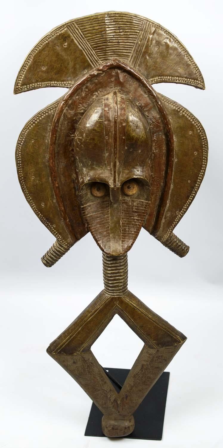 KOTA RELIQUARY RITUAL SCULPTURE, Gabon, wood with metal finish, 78cm H x 35cm.