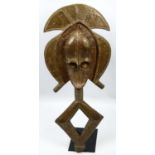 KOTA RELIQUARY RITUAL SCULPTURE, Gabon, wood with metal finish, 78cm H x 35cm.