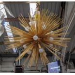 SPUTNIK STYLE CEILING PENDANT LAMP, gilt metal, 75cm diam.