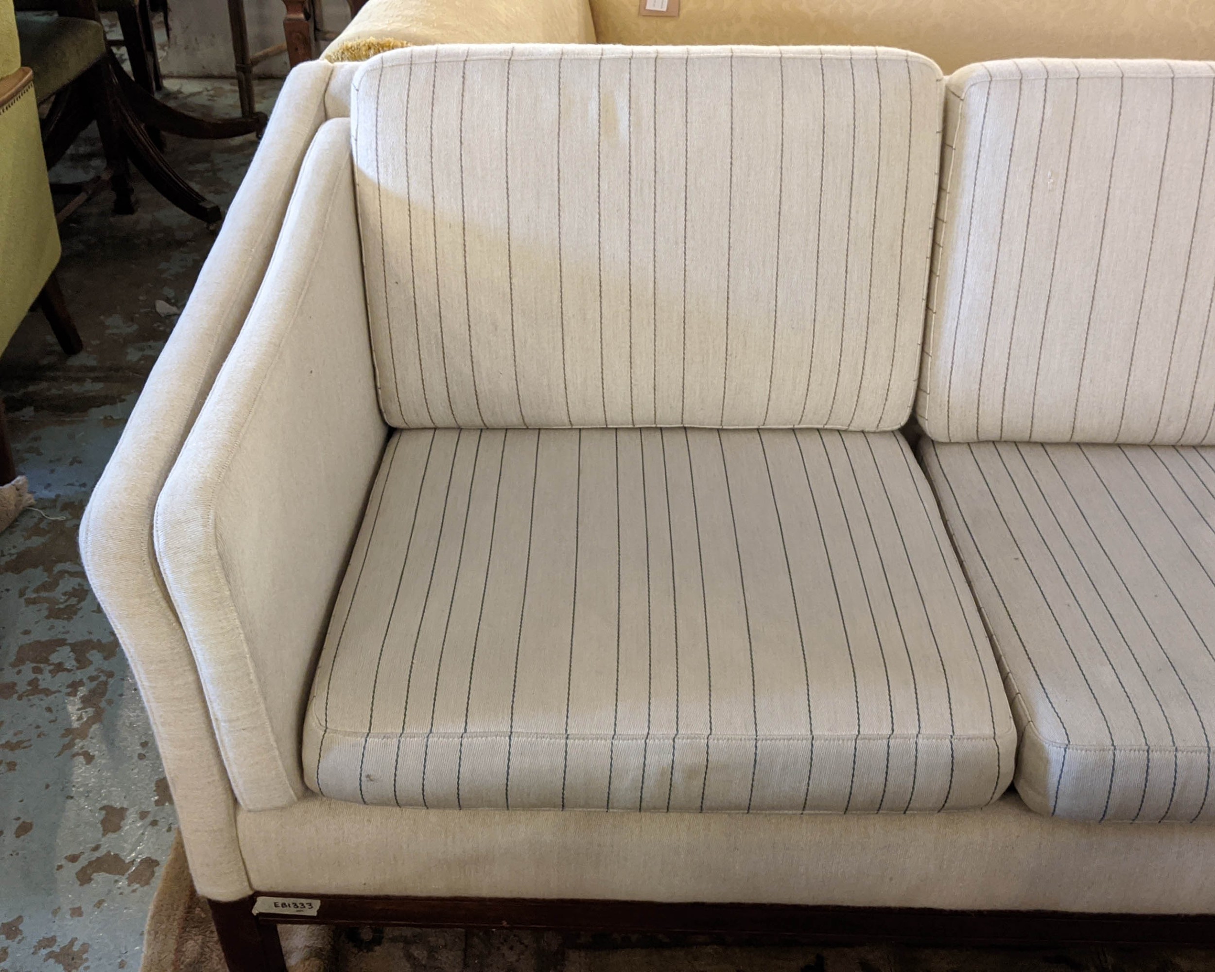 SOFA, 224cm striped upholstery. (fabric needs cleaning) - Image 2 of 4
