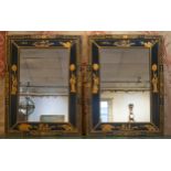 WALL MIRRORS, a pair, black and gilt Chinoiserie decorated, 66cm x 89cm H. (2)