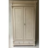 ARMOIRE, French style, grey painted, with two panel doors and two drawers, 115cm x 207cm H x 66cm.